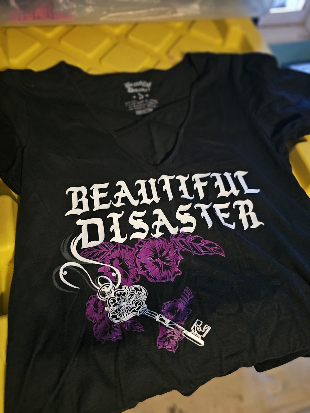 Beautiful Disaster Women's Black Graphic V-Neck Tee